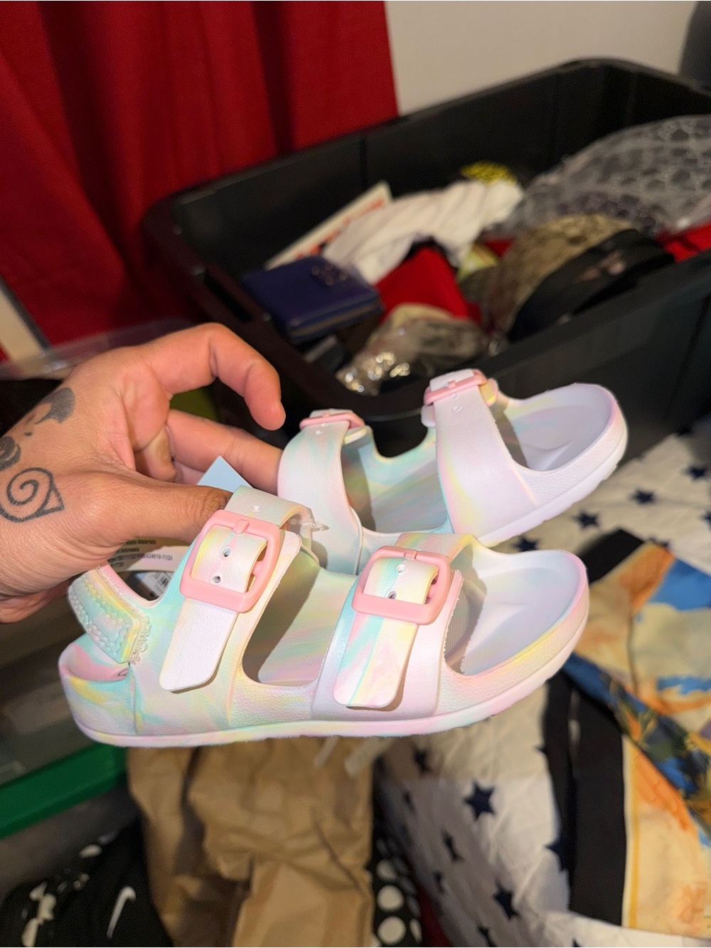 Cat & Jack Pastel Rainbow Buckle Sandals in Pink and Mint